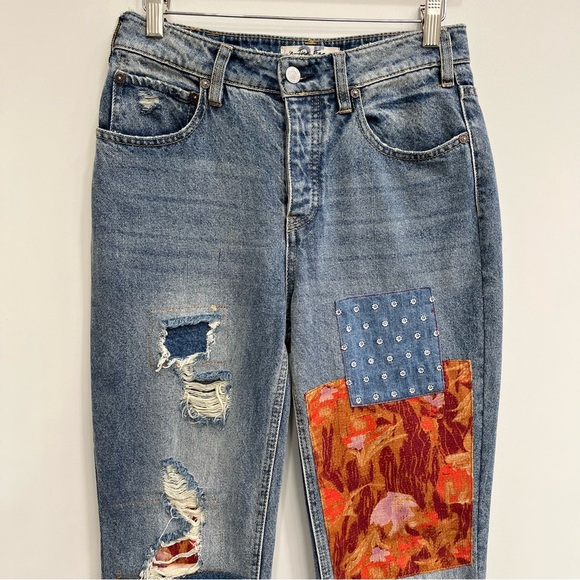 We The Free Blue Patchwork Straight Leg Jeans - Picture 5 of 13